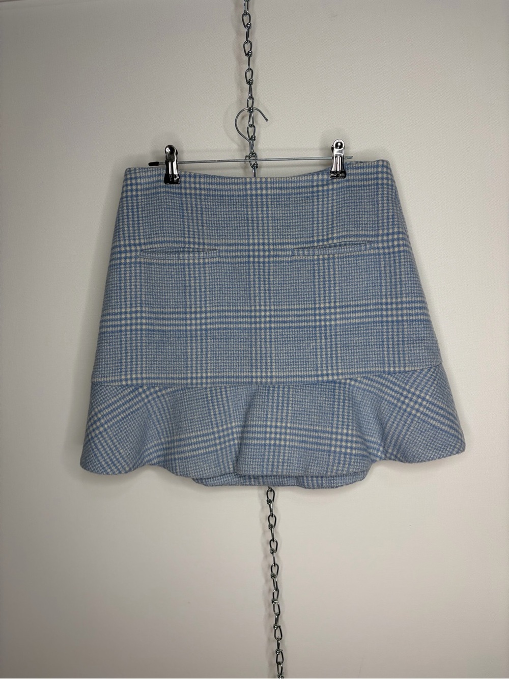 Ganni Light Blue Plaid Ruffle Hem Mini Skirt